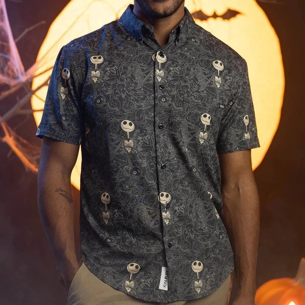 RSVLTS Disney Nightmare Before Christmas Halloween Bone Daddy Button Down Shirt - Picture 3 of 15